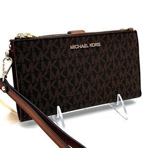 Michael Kors Large Double Zip Wallet Wristlet Brown